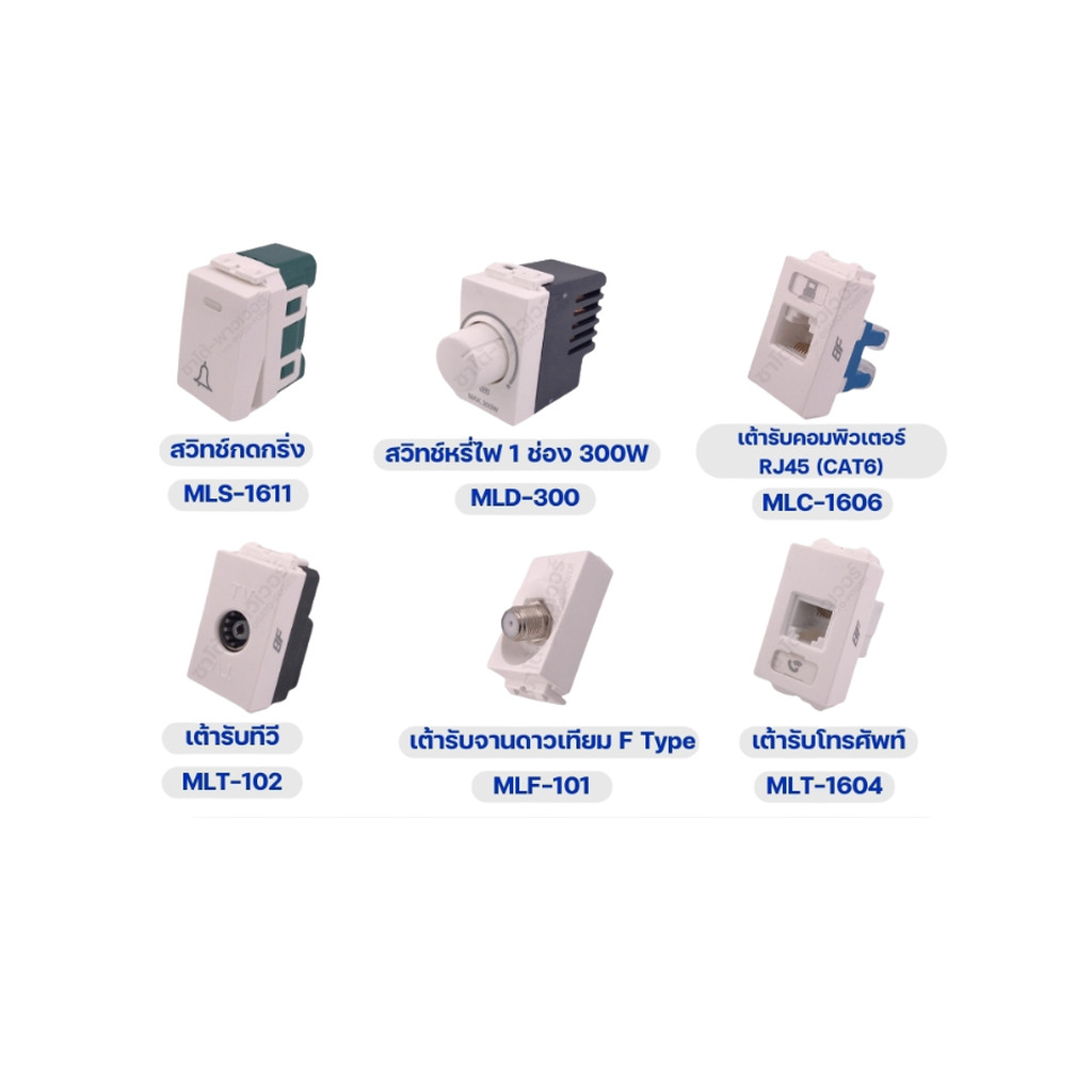์NS/ BF เต้ารับ (Socket) หรือปลั๊กไฟ | สวิทช์กดกริ่งและสวิทช์หรี่ไฟ | รุ่นเสียบสาย ขาวเนียน มาตรฐาน มอก. 16A | ขนาดมา...