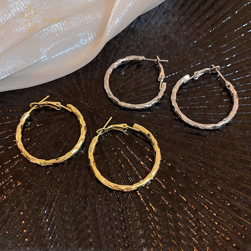 Roselife 1 คู่ 14K Gold Shining Tiny Sequins วงกลม Hoop ต่างหูผู้หญิง 3 ซม. เครื่องประดับ