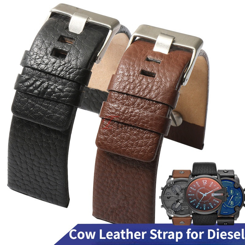 สายนาฬิกาข้อมือ สายหนังวัวแท้ ขนาด 24 มม. 24 มม. 24 มม. 26 มม. 28 มม. 30 มม. 32 มม. สีดํา สีน้ําตาล แบบเปลี่ยน สําหรับ Diesel DZ4323 7312 7314 1657 4318