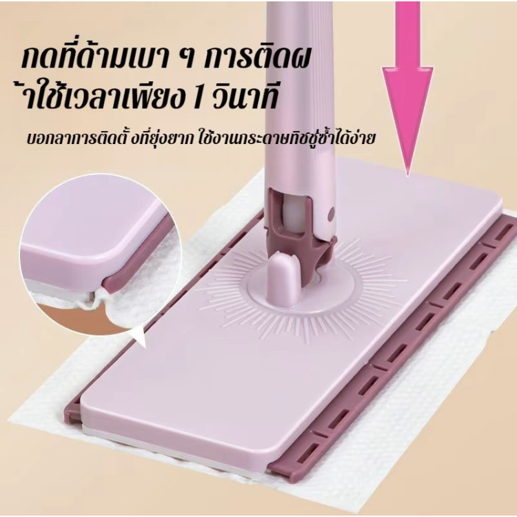 ไม้ถูพื้น ไม้ถูพื้นแบบแบน ประหยัดแรงงาน ม็อบถูพื้นแบบใช้แล้วทิ้ง ใช้ในครัวเรือน ใช้ได้ทั้งแบบเปียกและแห้ง - รูปที่ 3