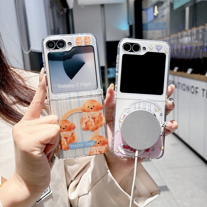 LUKEN เคสโทรศัพท์สําหรับ Samsung Galaxy Z Flip 7 6 5 4 3 OPPO ค้นหา N2 N3 พลิกน่ารัก M การ์ตูนสุนัขแ