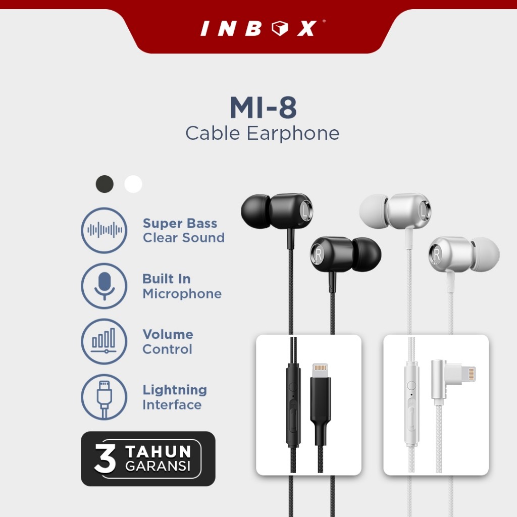 Inbox MI-8 Lightning หูฟังสําหรับ Iphone พร้อมไมโครโฟน ชุดหูฟังเสียงซูเปอร์เบส