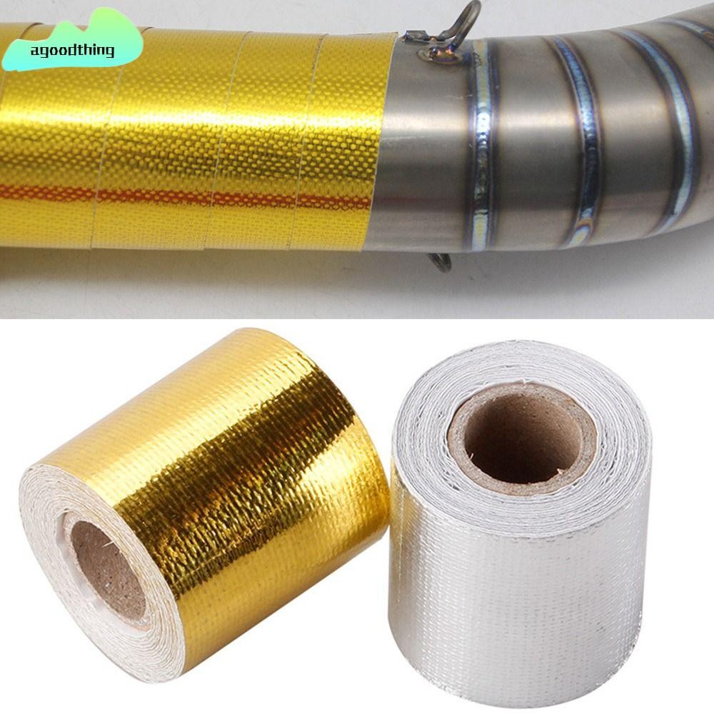 ความสวย ฉนวนกันความร้อนห่อเทป,5ซม.* 5ม อลูมิเนียมฟอยล์ท่อไอเสียป้องกัน,ทนทานทองเงินกระติกน้ําร้อนการปรับเปลี่ยนความร้อนเส้นใยผ้ามอ