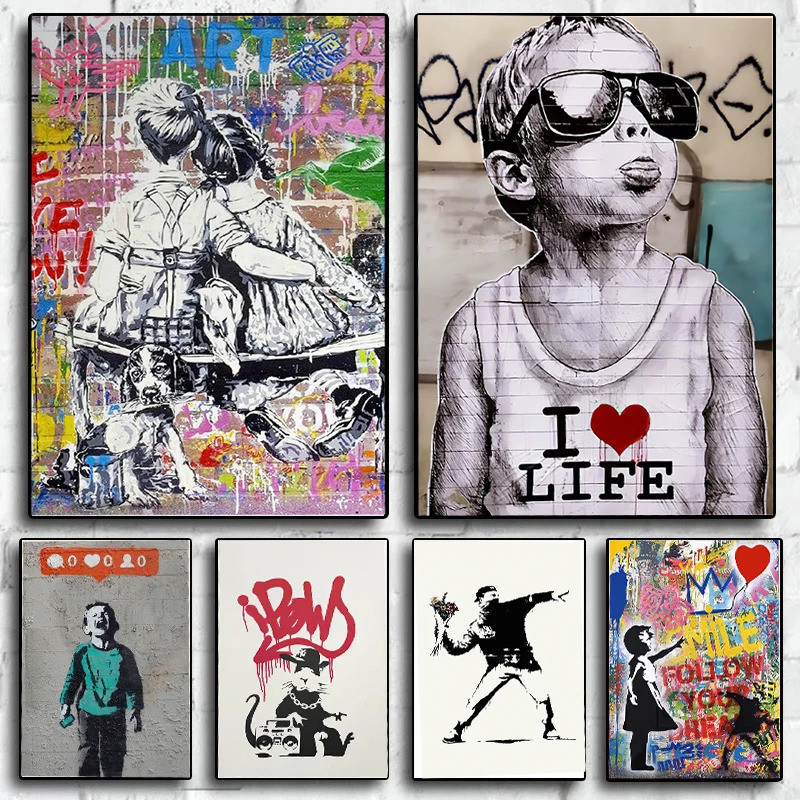 Banksy Classic Graffiti Vintage Posters Quality Wall Art Retro Canvas Print Painting Wall Art Poster