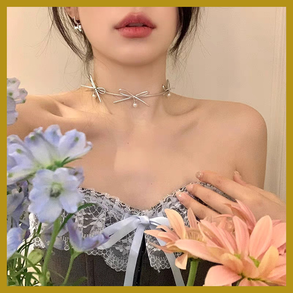 เครื่องประดับสไตล์เกาหลีญี่ปุ่น สร้อยคอมุขคล้องคอดизайнบัวจากหนังและไข่มุก สวมใส่ง่ายสำหรับทุกวันหรือโอกาสพิเศษ