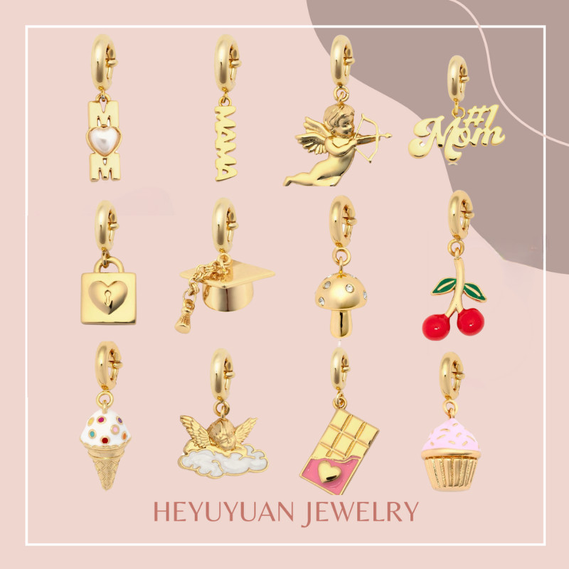 MAMA Angel Cupid Heart Girl Boy จี้สําหรับ DIY สร้อยข้อมือสร้อยคอทองแดง 18K Gold Plated Non Tarinish