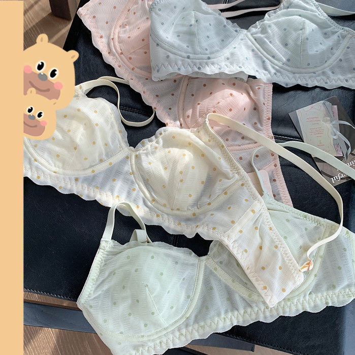 🎀bearbra🎀เสื้อใน คัพ AB ลูกไม้ดูมๆ ฟองน้ำหนา1ซ ม มีโครง ลายจุดหวาน ฤดูร้อน ตาข่ายบาง เสื้อชั้นในระบายอากาศได้ดี