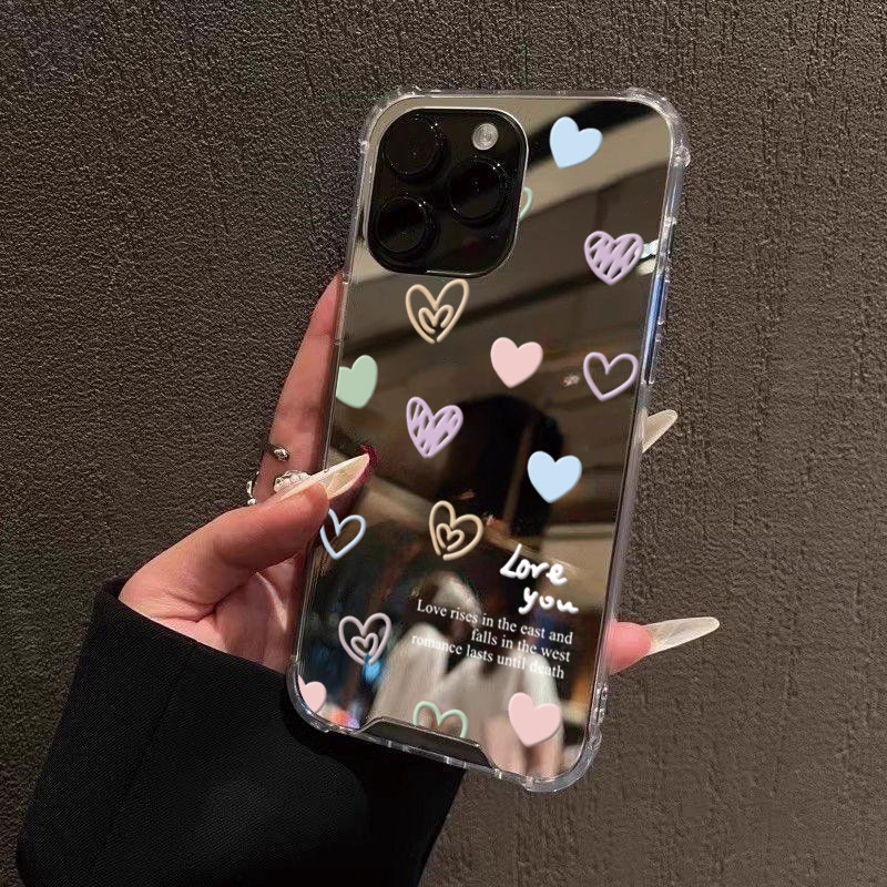 ปลอกสําหรับiPhone 16 15 14 13 12 11 Pro Max 16eสําหรับiPhone XS Max X XR 8 7 Plus SE2020 2022 สีสันLove Heart Make Upกระจกนุ่มกันกระแทก