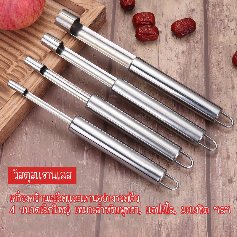 SUGA พร้อมส่ง ที่คว้านเม็ดผลไม้ สแตนเลส มี4ขนาด ใช้สำหรับคว้านเม็ดแอปเปิ้ล มะยงชิด พุทรา เชอร์รี่ จับถนัดมือ COD SUR390 - รูปที่ 2