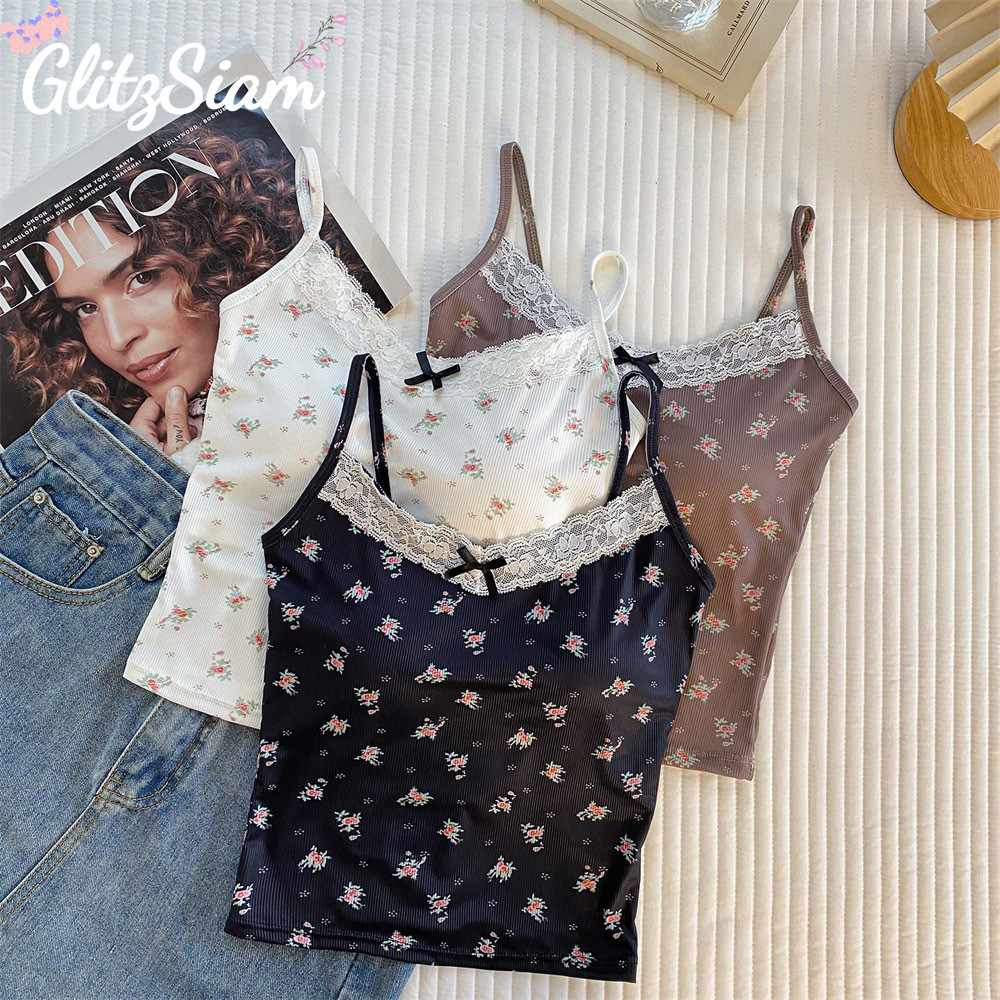 Glitzsiam💮💮เสื้อกล้าม สายเดี่ยวใส่สบาย สไตล์เกาหลีเสื้อสายเดี่ยวลาย sleeveless top เสื้อผ้าแฟชั่น ผู้หญิง