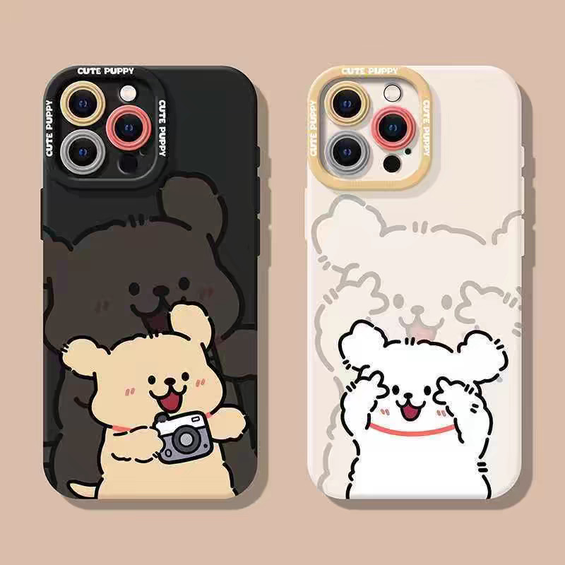 เคสไอโฟน11 สำหรับ IPhone 16 15 13 11 12 14 Pro Max 7 8 16 15 Plus XR XS X Max SE เคส TPU ลายลูกสุนัขน่ารักสำหรับคู่รัก