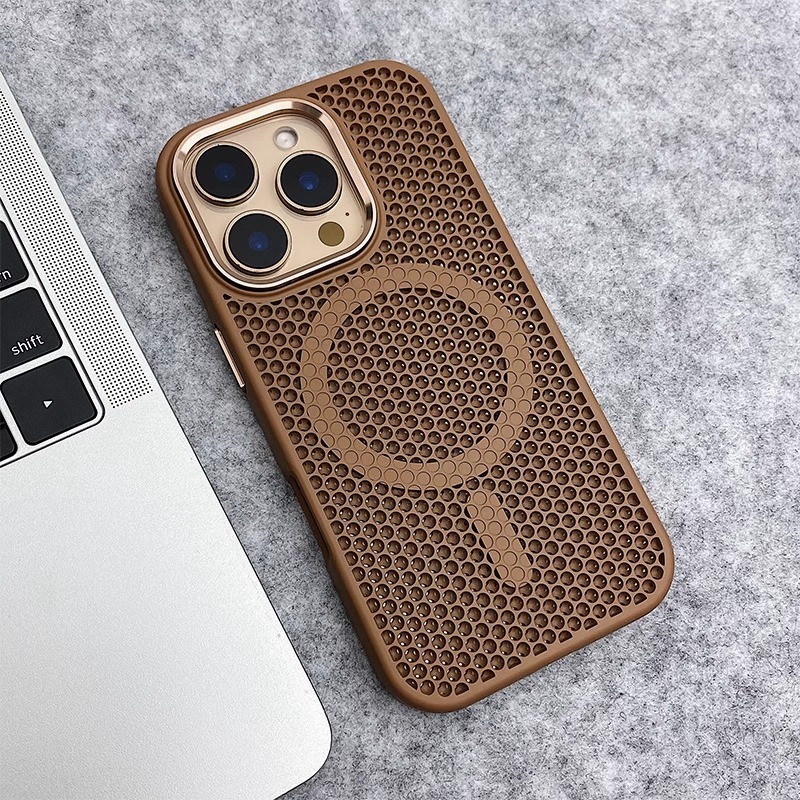 Desert Gold Luxury 2 และ 1 การกระจายความร้อน Drop Resistance เคสแม่เหล็ก iPhone 11 12 13 14 15 16 Pro Max 14/15/16 Plus 16E กันกระแทกครอบคลุมอย่างเต็มที่