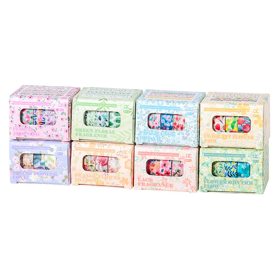 ดอกไม้ Washi เทปแพ็ค 5 ม้วนดอกไม้พิมพ์ Masking เทปพืชตกแต่งสําหรับศิลปะ DIY งานฝีมือ Journal Supplies Planners สมุดภาพการ์ดห่อของขวัญ - รูปที่ 5