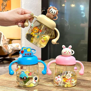 ถ้วยเด็ก ถ้วยนม 350ml ถ้วยการเรียนรู้สําหรับเด็ก ทนความร้อนสูง ถ้วยฝึกดูดหลอด แก้วหัดดื่มกันสำลัก