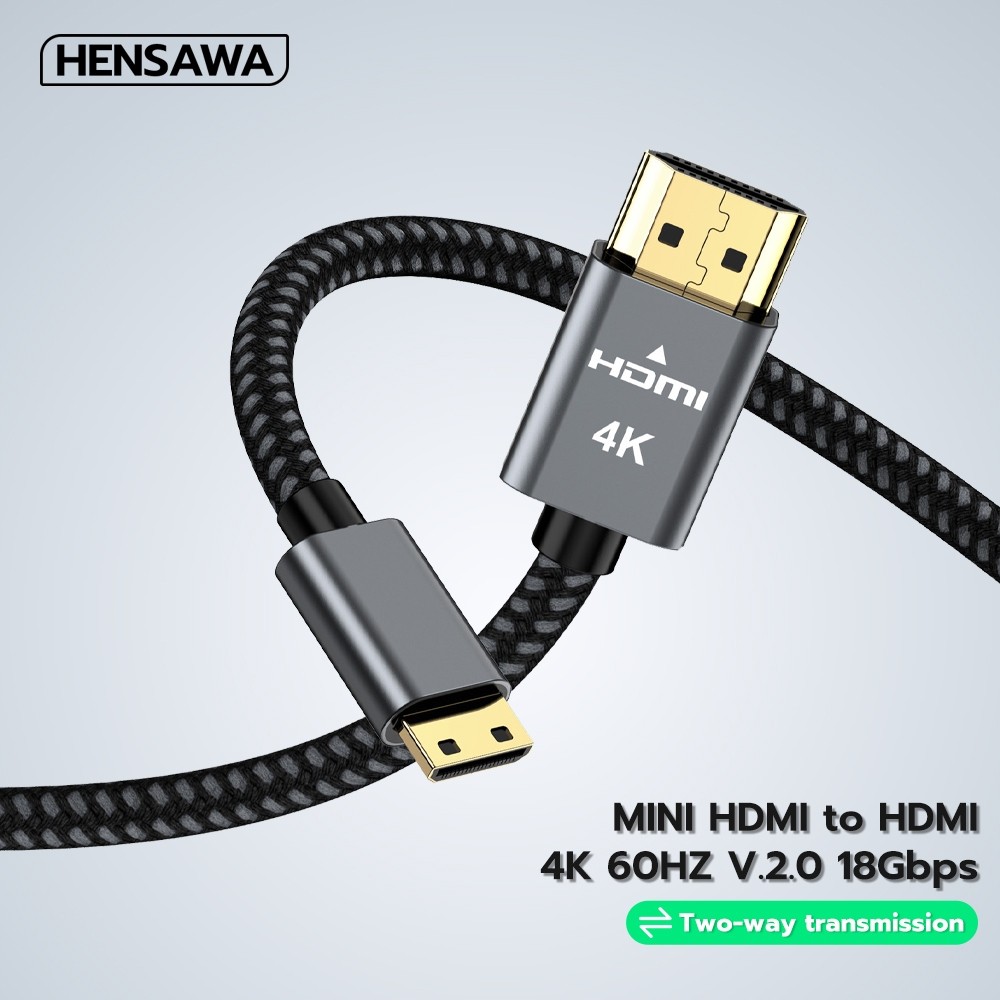 HENSAWA รุ่น VC108 สาย Mini HDMI to HDMI 4K60Hz 2K144Hz 1080p 240Hz HDMI V2.0 หัวอลูมิเนียม สายยาว 1