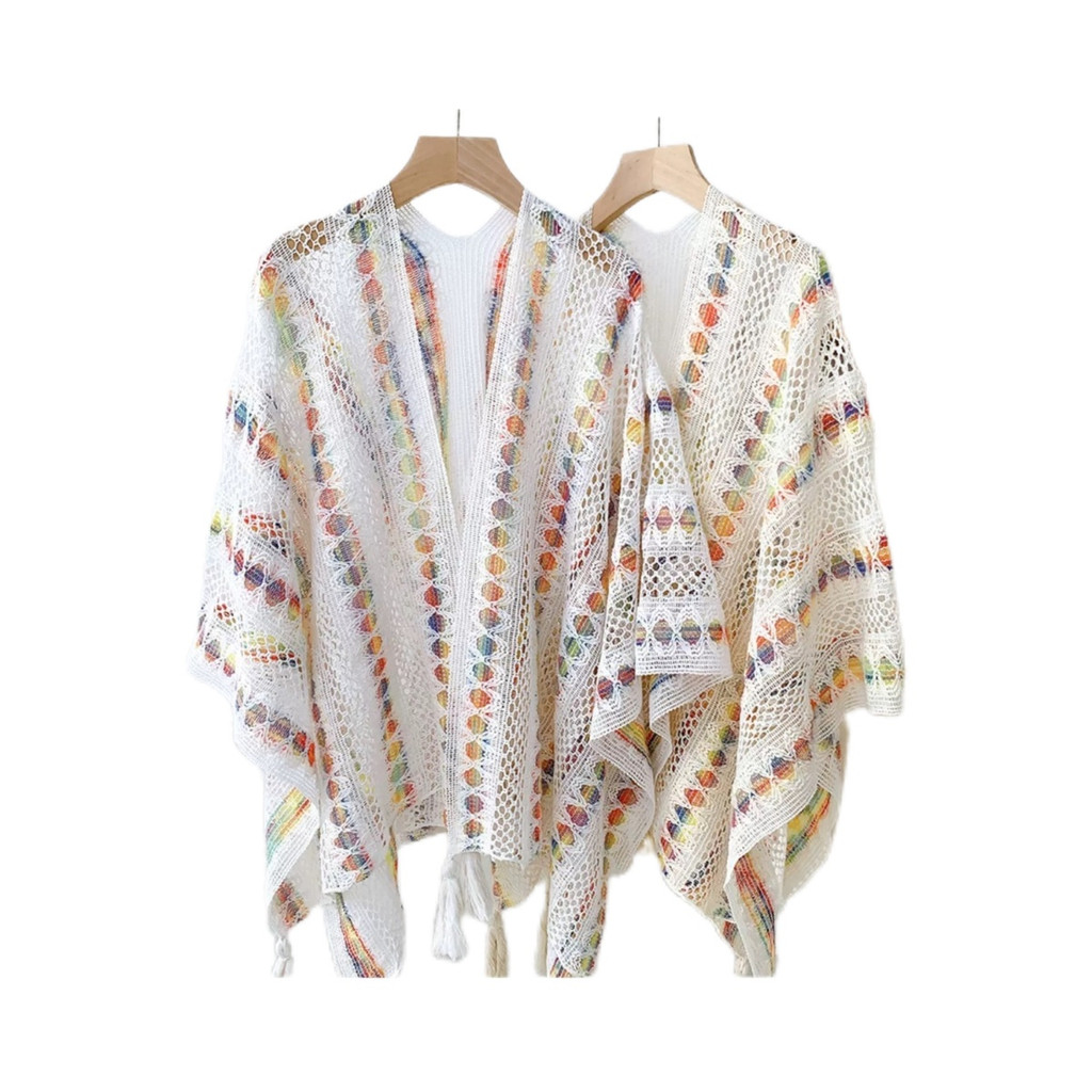 春夏薄款镂空外搭披肩女新疆西藏披风斗篷青海云南装饰围巾民族风Spring and summer thin hollow out with shawl for women in Xizang, Xinj