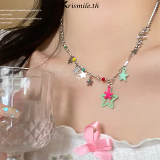 COD-ในไทย💖สร้อยคอDopamine จี้รูปดาวห้าแฉก โซ่ไหปลาร้า ที่มีสีสันY2kน่ารักหวาน นักเรียนสำหรับผู้หญิง-Kri