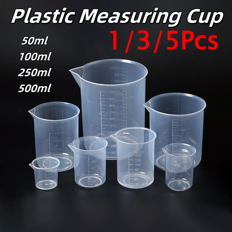 1/3/5PCS บีกเกอร์โปร่งใสห้องปฏิบัติการโปร่งใส Scale ถ้วย Pour Spout Baking การวัดเครื่องมือ