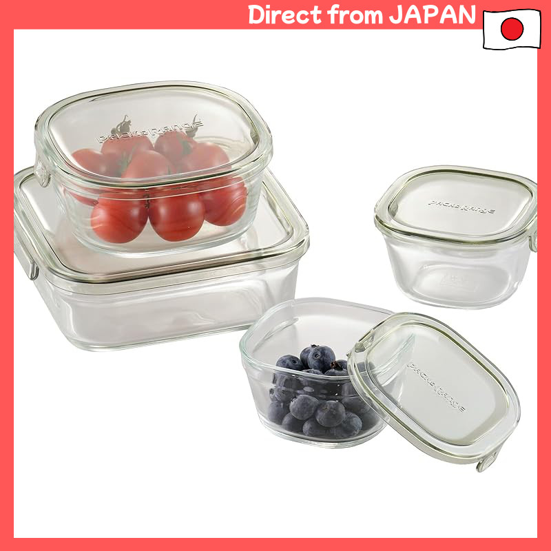IwakI heat-resistant glass storage container olive green rectangular 4-piece set Pack & Range PC-PRN