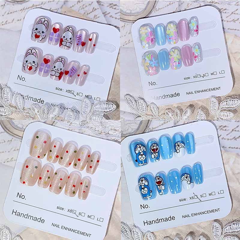 เล็บปลอมตาแมวการ์ตูน 10 ชิ้น, ตาแมวสีแดง, เล็บสุนัข, แผ่นแปะแฮนด์เมด, เล็บเทียม