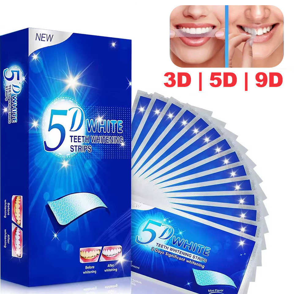 แถบฟอกสีฟันสําหรับฟัน 3D/5D/9D Whitener Strips ความไวลดลงแถบสีขาวสําหรับฟันไวท์เทนนิ่ง Deantal Care
