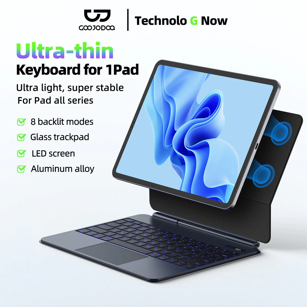GOOJODOQ คีย์บอร์ดควบคุมน้ําหนักเบาสําหรับการเชื่อมต่อแม่เหล็ก Ipad Smooth Glass Trackpad มัลติมีเดียแถวและหน้าจอ LED