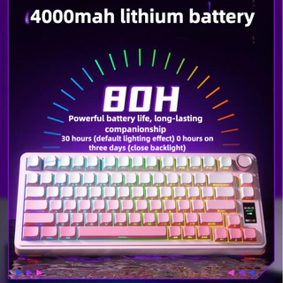 AULA S75Pro บลูทูธแบบมีสายไร้สายสามโหมดดิจิตอลจอแสดงผลคีย์บอร์ด RGB Hot-swap สํานักงาน E-sports คีย์บอร์ดเกม Universal สีชมพู