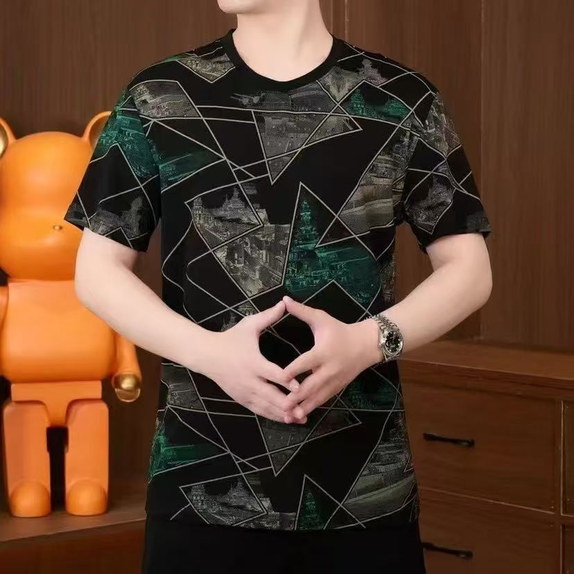 เสื้อยืดแขนสั้นผู้ชาย Top25.6.3 Picking up wain รั่ว~ผ้าไหมน้ําแข็งพิมพ์เสื้อผ้าผู้ชายทันสมัย 2025cj