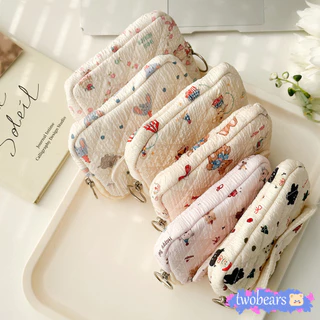 🌈พร้อมส่ง กระเป๋าใส่เหรียญลายดอกไม้การ์ตูน, กระเป๋าเก็บผ้านวมน่ารักมัลติฟังก์ชั่นแบบพกพา