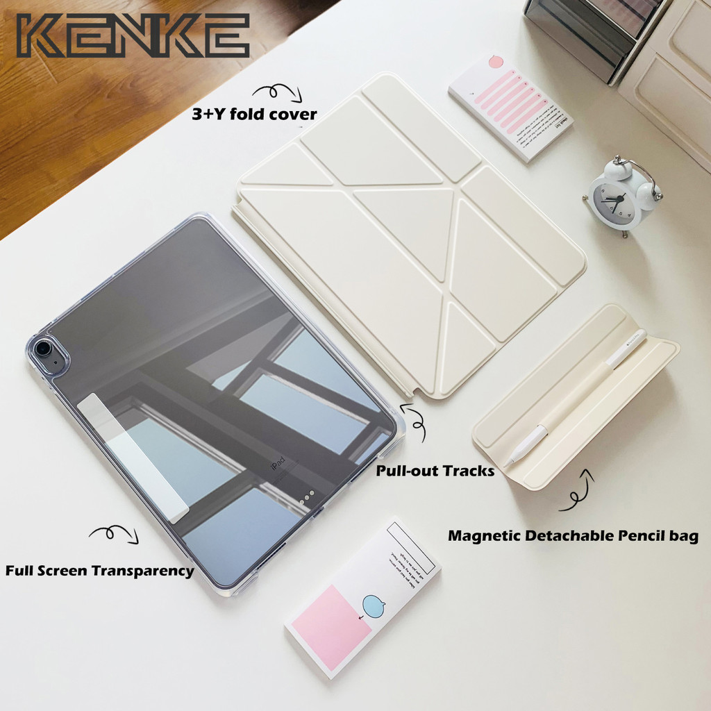 เคส Kenke iPad 3-in-1, ถอดออกได้ for 2026 Air 8 ipad 10th gen 11 A16 mini 7 7th 8th 9th ipad pro 11 นิ้ว (m4) pro 13 air 13 inch case Air 4 Air 5 Air 6th m2 air 11 pro 12.9 mini 6 เคส ipad air6 11นิ้ว เคสและซองแท็บเล็ต，Magnetic ดินสอที่เก็บ,สมาร์ทป้องกันก