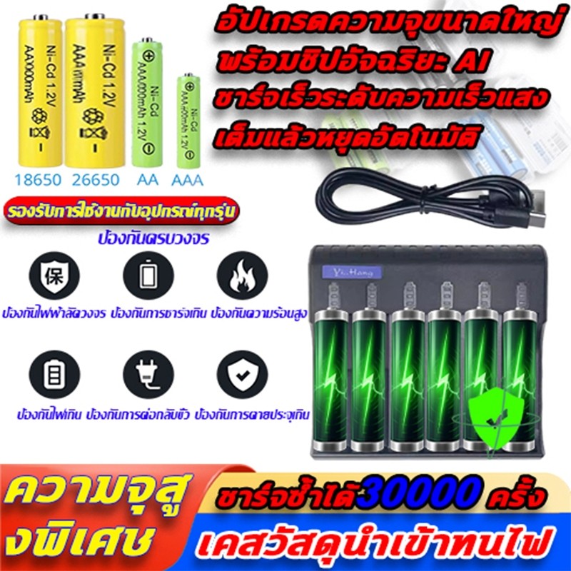 🔥เครื่องชาร์จแบตเตอรี่ ถ่านชาร์จ AA1800mAh ชาร์จถ่าน AAA ที่ชาร์จ 🔥4 ช่อง(ถ่านชาร์จ 2A/3A) 🔥อะแดปเตอ
