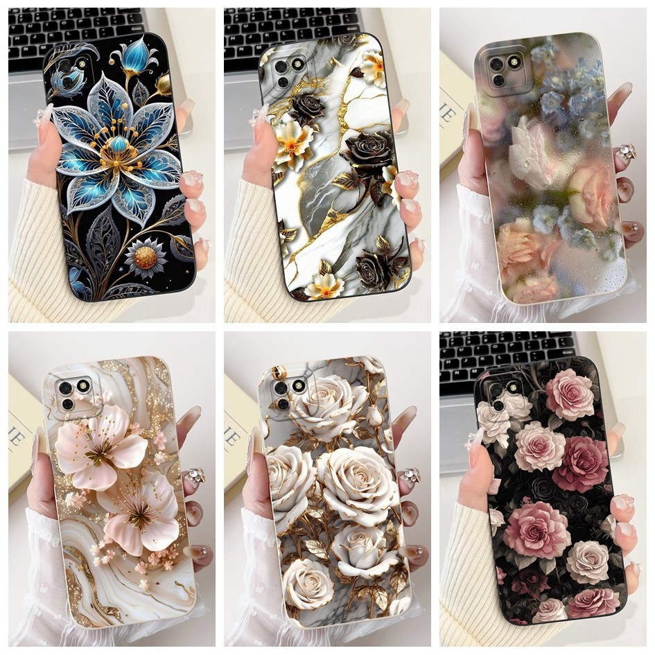 สําหรับ Huawei Y5p ปลอกแฟชั่นใหม่ดอกไม้ซิลิโคนอ่อนนุ่มเลนส์ฝาครอบป้องกันสําหรับ Honor 9S HuaweiY5P D