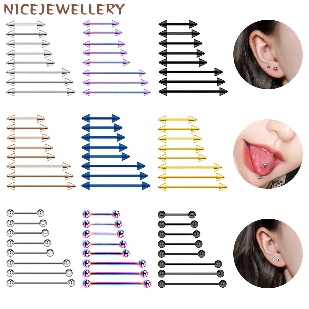 สแตนเลสอุตสาหกรรม Barbell 14G กระดูกอ่อนหูเจาะ 1 PC Antiภูมิแพ้ลิ้นหู 10-38 มม.Punk Body เครื่องประดับ