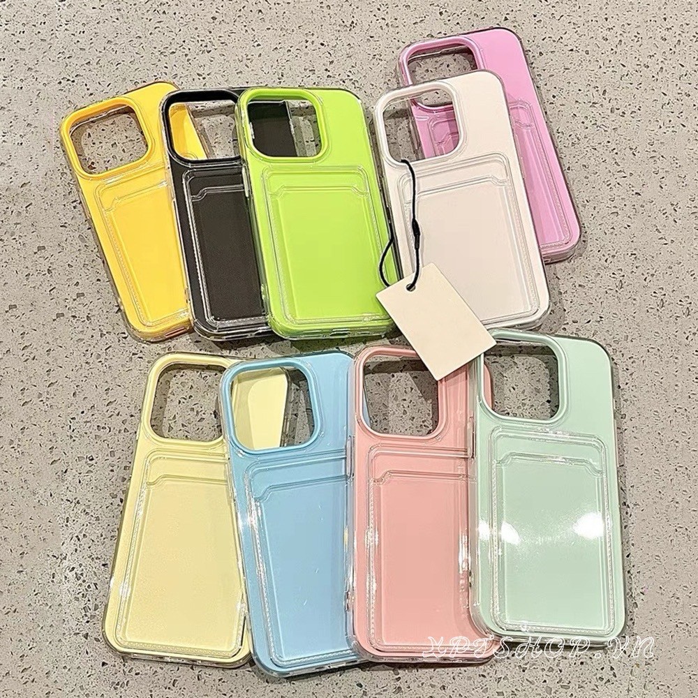 Jelly Color 2 ni 1 Card HolderPhoneCase สําหรับ iPhone 16ProMax 15 14 13 12 11 กันกระแทกป้องกันปลอก
