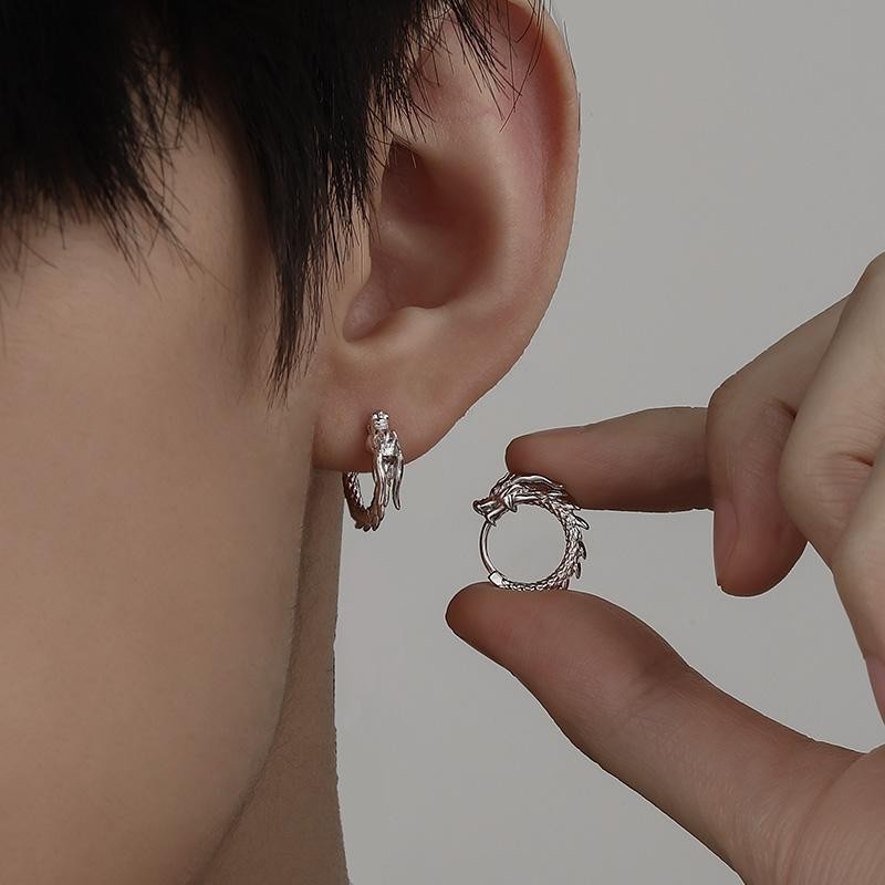 耳环男高级感本命年盘龙耳钉男生龙年新中式独特2024新年耳饰Earrings for men with a sense of luxury, born in the year of the zodia