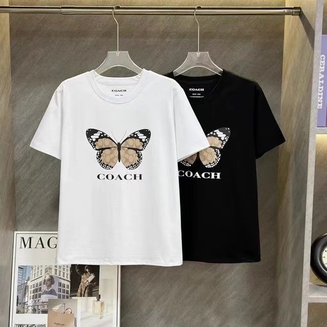 COACHI Pure Cotton Short-Sleeved Butterfly Print Pattern Casual All-Match T-Shirt