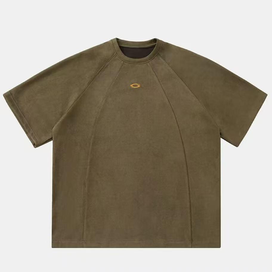 MNO.9 T-shirt 1428 Oversize เสื้อยืดแขนสั้นผู้ชาย คอกลม งานปัก/แต่งแถบหน้าอก ผ้าcottonกึ่งกำมะหยี่ สไตล์เกาหลี เสื้อยืด - รูปที่ 3