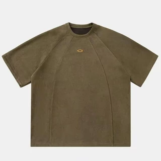 MNO.9 T-shirt 1428 Oversize เสื้อยืดแขนสั้นผู้ชาย คอกลม งานปัก/แต่งแถบหน้าอก ผ้าcottonกึ่งกำมะหยี่ สไตล์เกาหลี เสื้อยืด