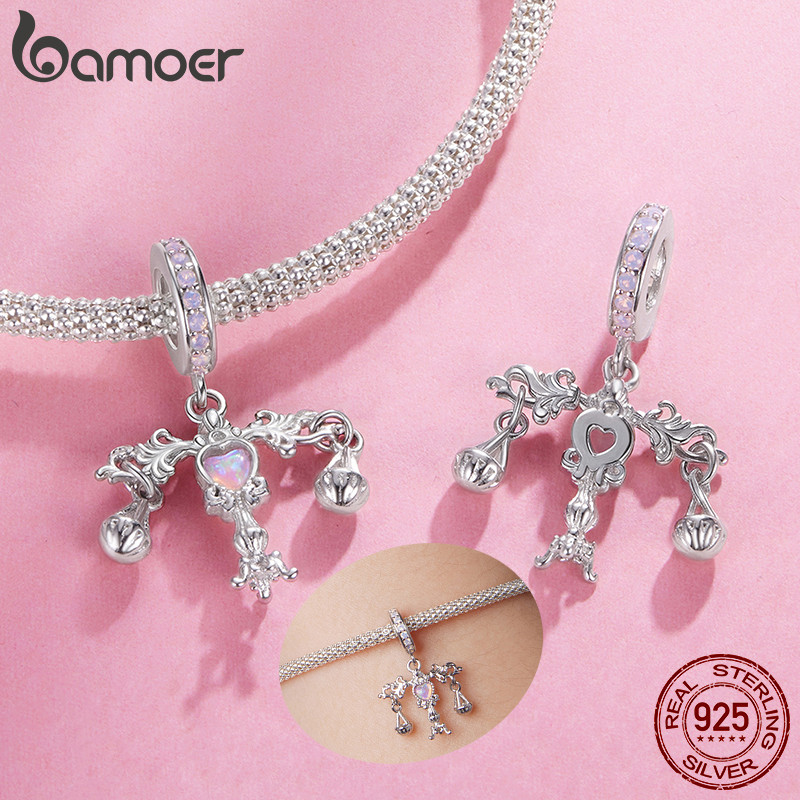Bamoer تعليقة حذاء كعب بفيونكة وردية فضة 925 — صورة 6