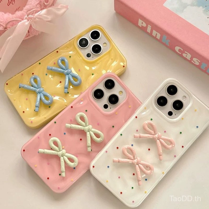 เคสโทรศัพท์สำหรับ iPhone 13 14 15 16 Pro Max Plus 3D Bowknot เคสนุ่มปกป้องเต็มรูปแบบ กันกระแทก เคสป้