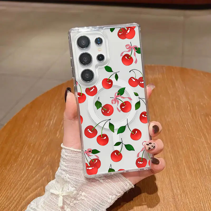 เชอร์รี่สีแดงรูปแบบกันกระแทก S23Ultra เคสโทรศัพท์เทียบได้กับ Samsung s20fe S21 S21PLUS S22 S23 S24 Ultra กันกระแทกปลอก S25 Plus S25ultra ฝาครอบ