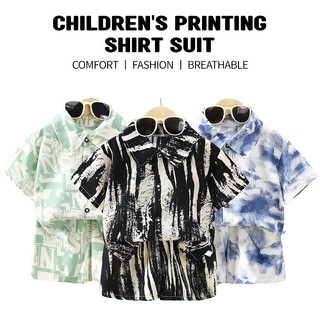 Baby Shirt Set For Kid Polo Collar Printed Short-Sleeved Shirt Set Suitable For Boy