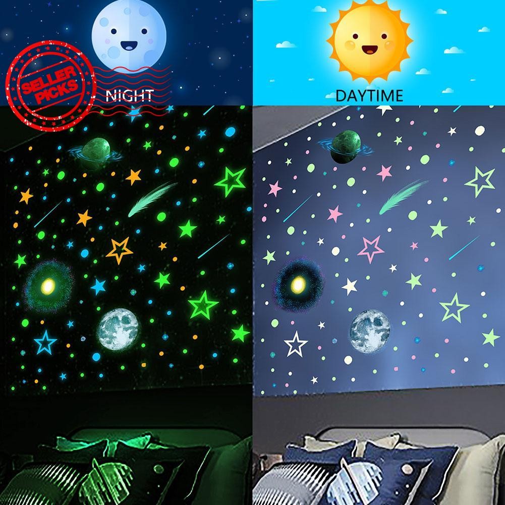 3 สี Star Glow-in-the-dark ผนังตกแต่งสติ๊กเกอร์ฉากหลังผนังห้องนอนสติกเกอร์ Living O6o3
