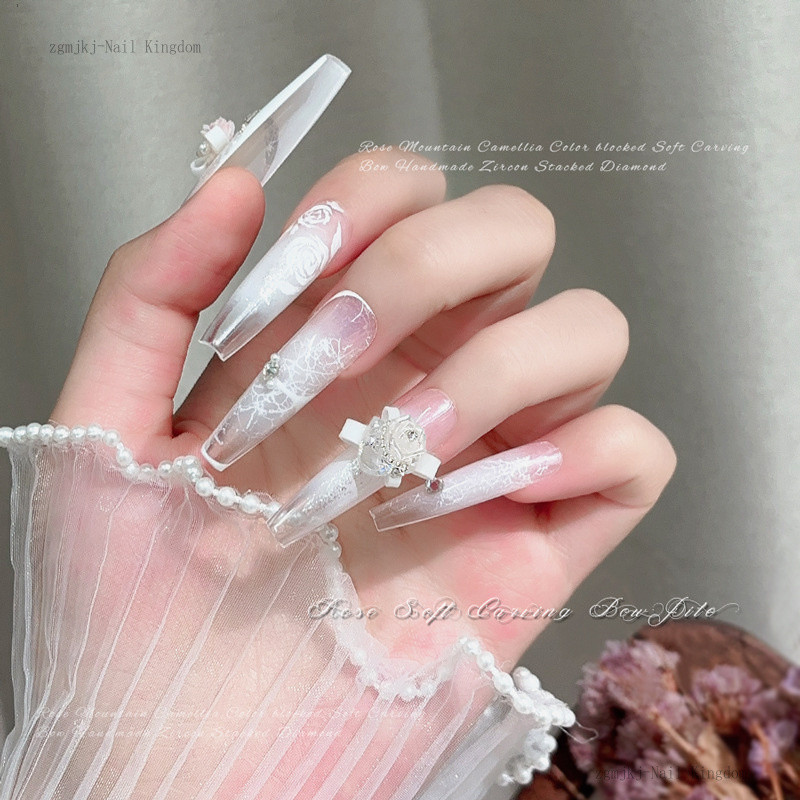 1 ชิ้น โบว์แกะสลักมือแบบนิ่มพร้อมฝังมุกสำหรับตกแต่งเล็บ / รูปที่ 3
