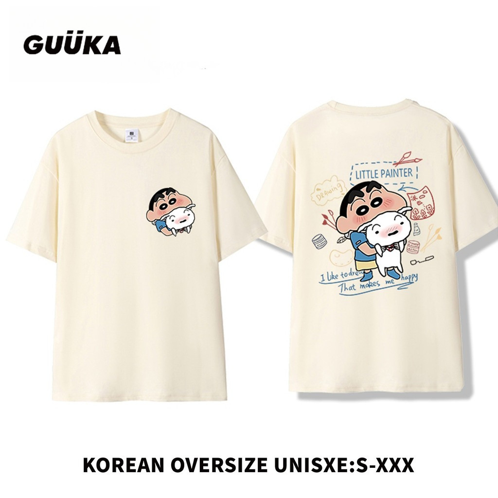 GUUKA Baju เสื้อยืดผู้หญิง Oversize Perempuan ฤดูร้อน Casual เสื้อยืดพิมพ์เครยอนชินจัง