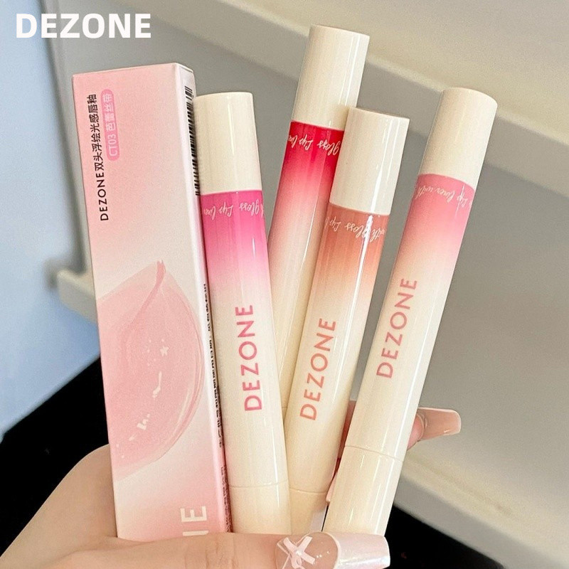Dezone Daizhuang lip glaze double-head floating light-sensing lip glaze mirror lip liner ไม่ซีดจางปา