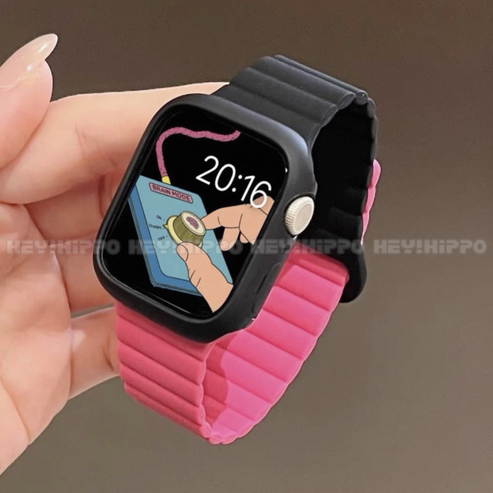 สายรัดแม่เหล็กซิลิโคนบล็อกสี+เคสป้องกันเหมาะสําหรับ ฉันดู10/9/8/7/6/5/4/3/2/1 ดีไซน์ห่วงเหมาะสําหรับสมาร์ทวอทช์ 49/46/45/44/42/41/40/43มม