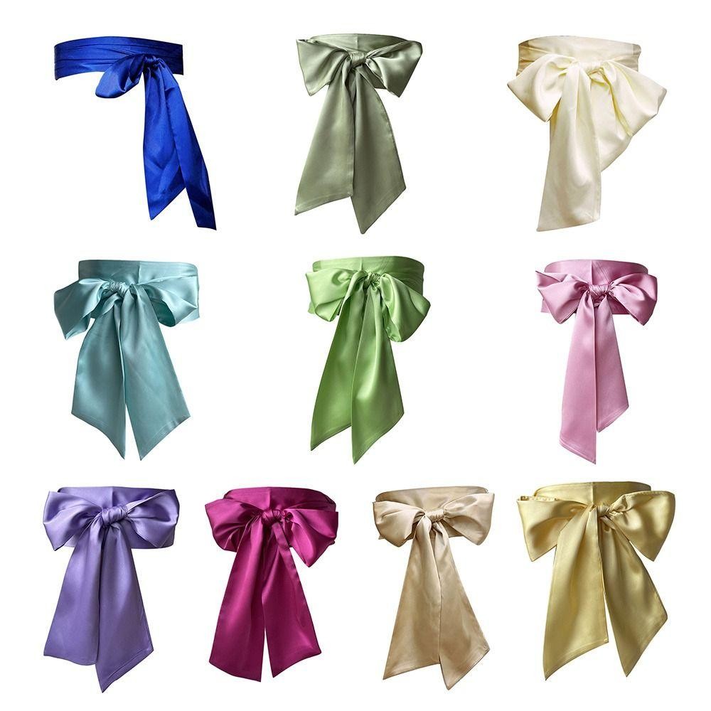 เข็มขัดเอวโบว์ผ้าไหม satin สำหรับเจ้าสาวและผู้หญิง พร้อมผ้าริบบิ้นและสามารถปรับแต่งเองได้ - รูปที่ 4