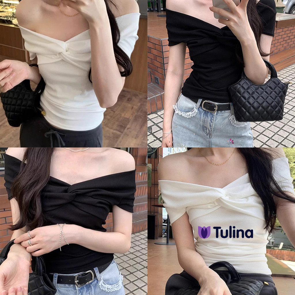 เสื้อยืดเปิดไหล่เกาหลี ดีไซน์พิเศษ