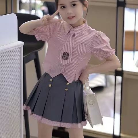 จุด สินค้า3-15-สาวปีฤดูร้อนใหม่วิทยาลัยลมชุดใหม่เด็กฤดูร้อนเสื้อ+กระโปรงจีบชุดสองชิ้น